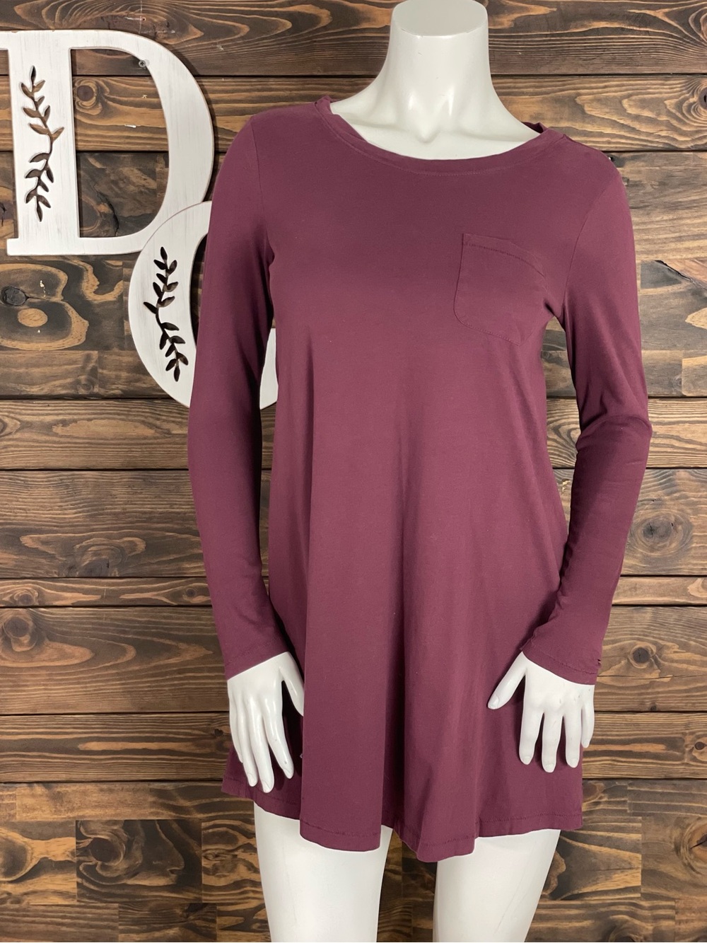 Abercrombie & Fitch | Wine Long Sleeve Single Pocket Mini Dress Burgundy